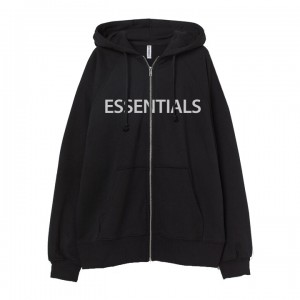 Sweat a Capuche Essentials Oversized Zip-Through Noir | 50NAQFVCB